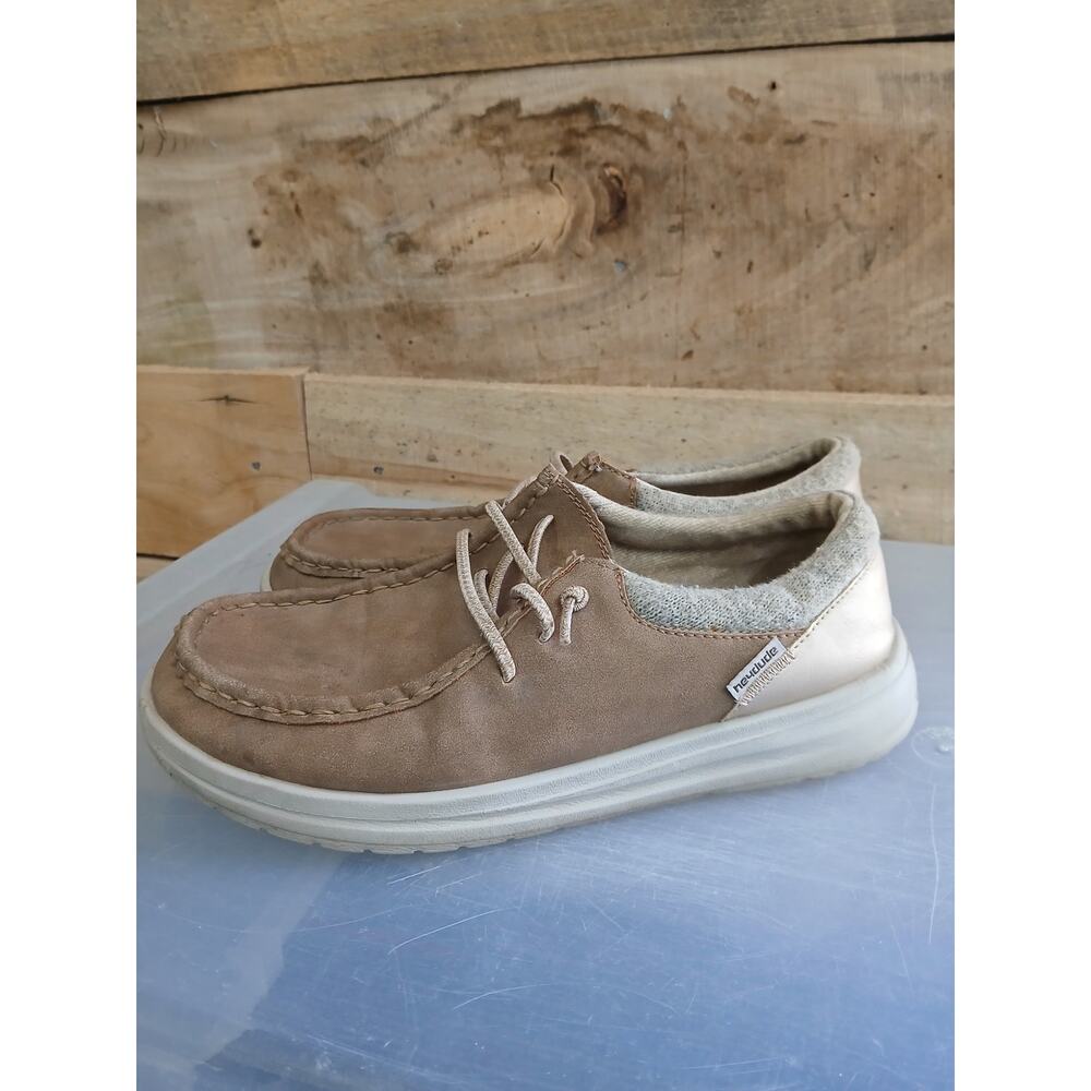 Heydude polly tan little gold shoes womens 8 - Picture 2 of 9
